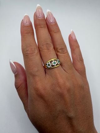 Anillo Oro 18k Flores Diamantes y Esmeraldas