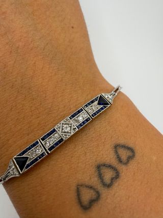 Pulsera Oro 18k Diamantes y Zafiros Art Deco
