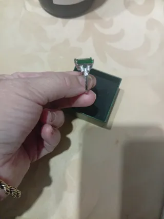 Anillo Esmeralda Rectangular Plata