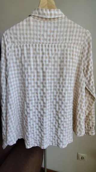 Camisa Zara Cuadros Beige y Blanco