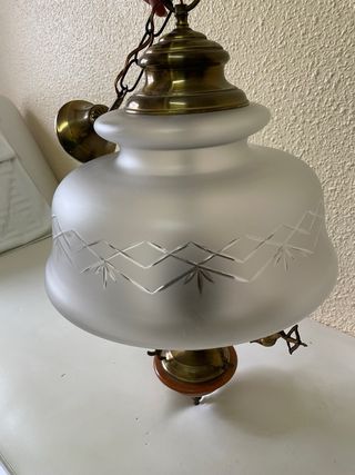 Lámpara colgante antigua latón y cristal
