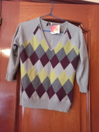 Jersey pico rombos gris y amarillo Talla S