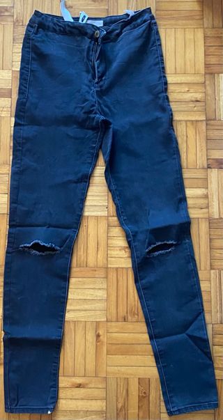 Pantalón Zara Ripped Talle Alto Azul