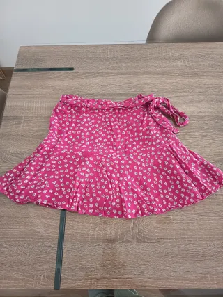 Falda pantalón vuelo flores rosa