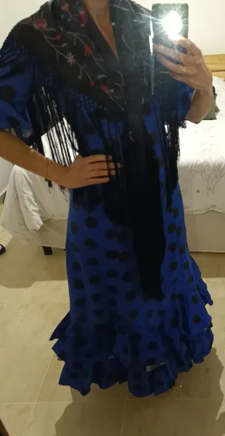 Traje Flamenca Azul Lunares Talla 44