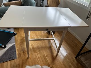 Mesa comedor blanca plegable madera con cajón 