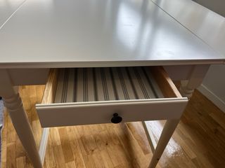 Mesa comedor blanca plegable madera con cajón 