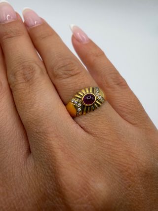 Anillo Oro Amarillo 18k con Rubí y Diamantes