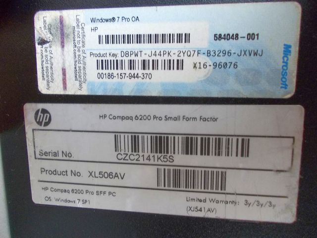 Ordenador de sobremesa HP Compaq 6200