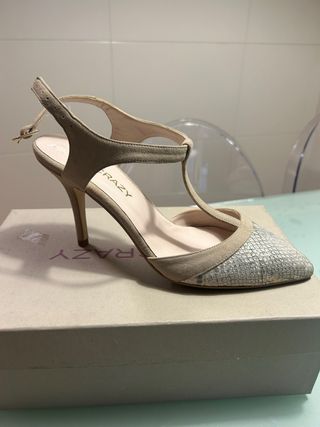 Zapatos de tacón piel serpiente beige/plata