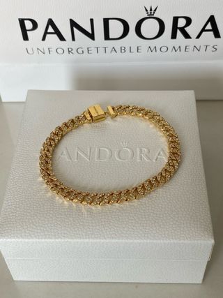 Pandora Bracciale Catena Maglia Cubana Pavè Oro 14