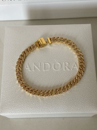 Pandora Bracciale Catena Maglia Cubana Pavè Oro 14