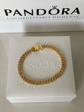 Pandora Bracciale Catena Maglia Cubana Pavè Oro 14