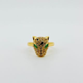 ANILLO PANTERA CIRCONITAS BLANCO Y VERDE. Oro18K.