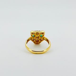 ANILLO PANTERA CIRCONITAS BLANCO Y VERDE. Oro18K.