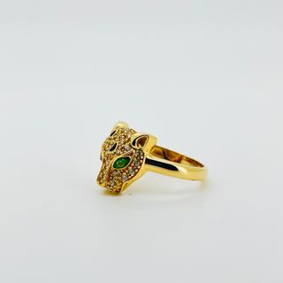 ANILLO PANTERA CIRCONITAS BLANCO Y VERDE. Oro18K.