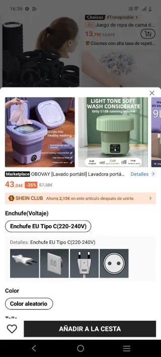 Lavadora portátil OBOVAY EU Tipo C
