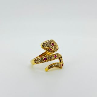 ANILLO SERPIENTE CIRCONITAS BLANCO Y ROJO. Oro18K