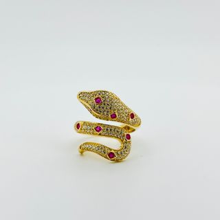 ANILLO SERPIENTE CIRCONITAS BLANCO Y ROJO. Oro18K