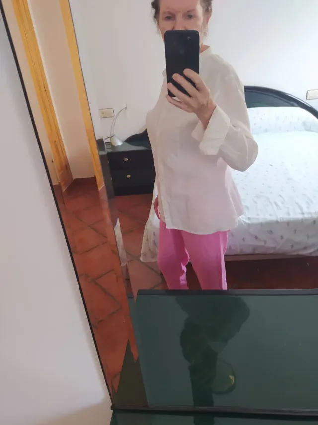 Camisa de lino blanco hueso, marca Tintoretto.