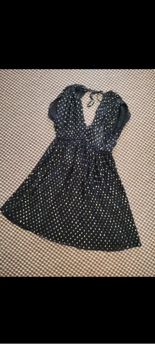 Vestido Zara Negro con Lunares Dorados Talla XS