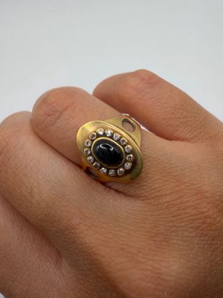 Anillo Oro 18k Zafiro Negro Diamantes