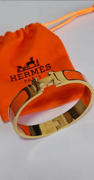 Pulsera Hermès H Esmalte Dorado Naranja