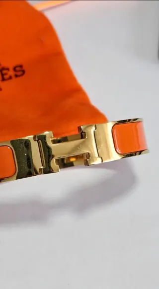 Pulsera Hermès H Esmalte Dorado Naranja