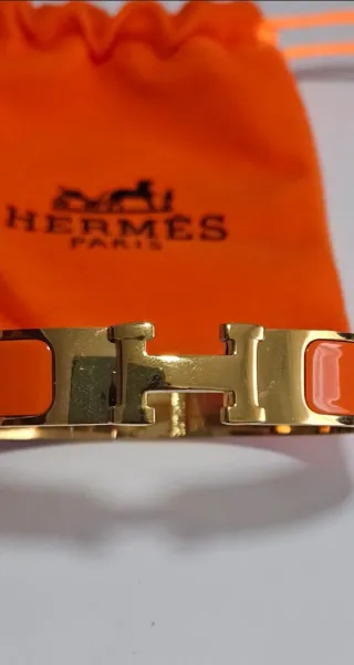 Pulsera Hermès H Esmalte Dorado Naranja