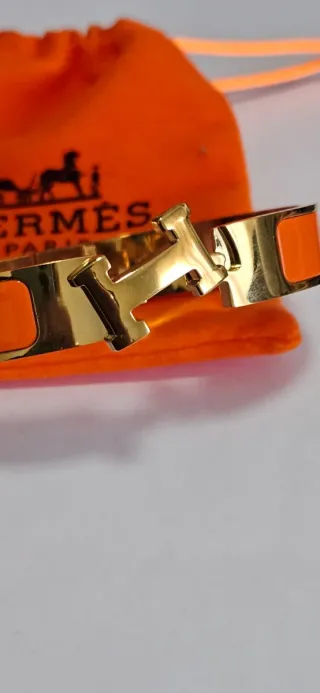 Pulsera Hermès H Esmalte Dorado Naranja