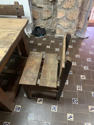 Mesa Rústica Pino Macizo con Bancos y Sillas