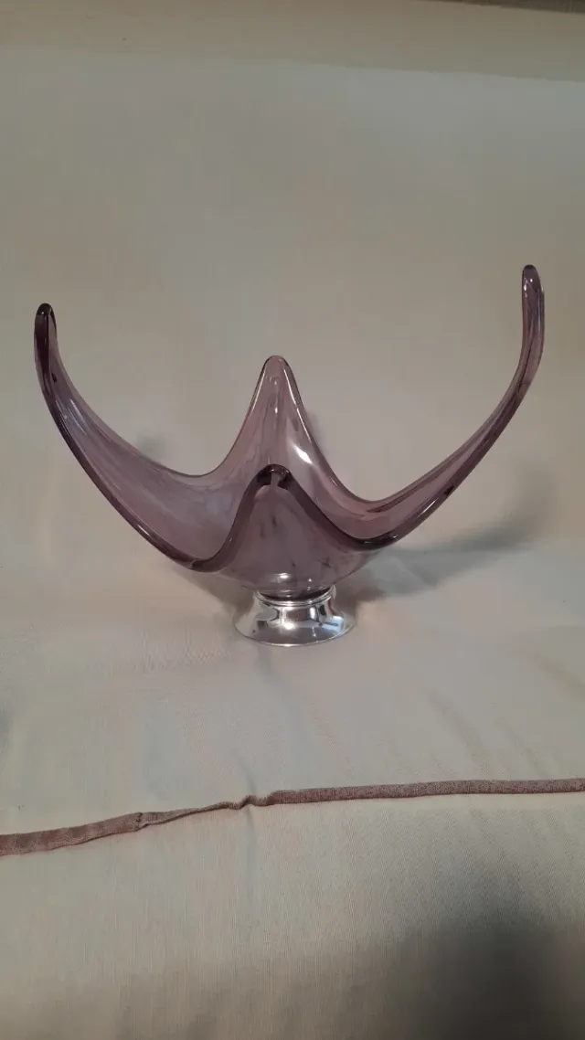 Centro de mesa Vintage Vidrio Morado y Metal