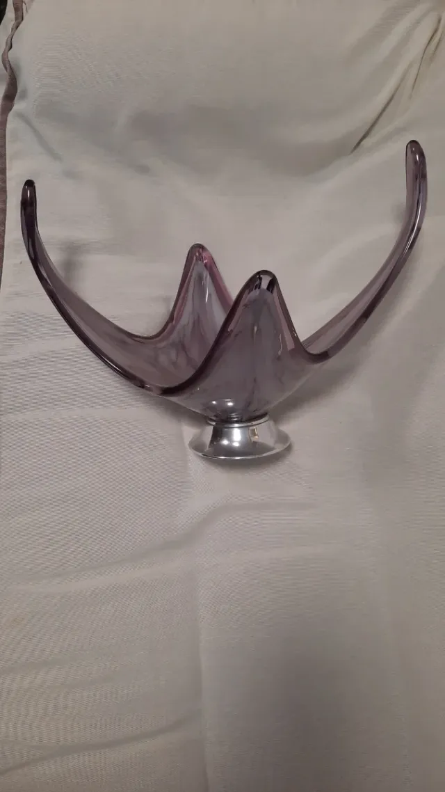 Centro de mesa Vintage Vidrio Morado y Metal