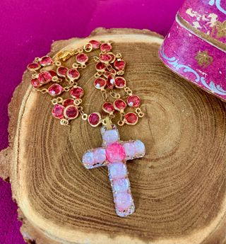 Colgante Cruz Limoges antigua con Cadena acero 40s