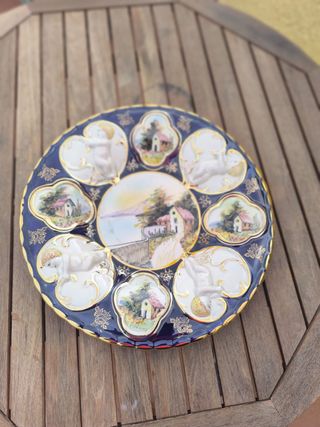 2 Platos Cerámica Decorativos Ángeles y Paisajes
