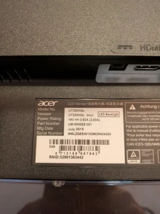 Monitor Táctil Acer UT220HQL 21.5