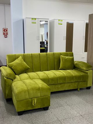 Sofá Cama terciopelo  con Puff y Almacenaje