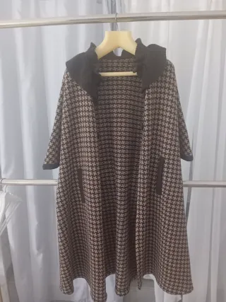 Abrigo lana pura mujer beige y marrón