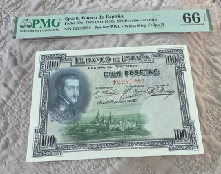 Billete 100 Pesetas 1925 Felipe II PMG 66 EPQ GEMA