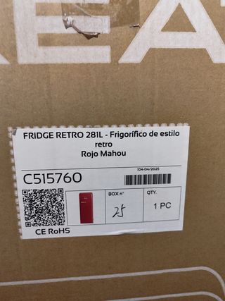 Nevera frigorífico Create Retro Roja "a estrenar".