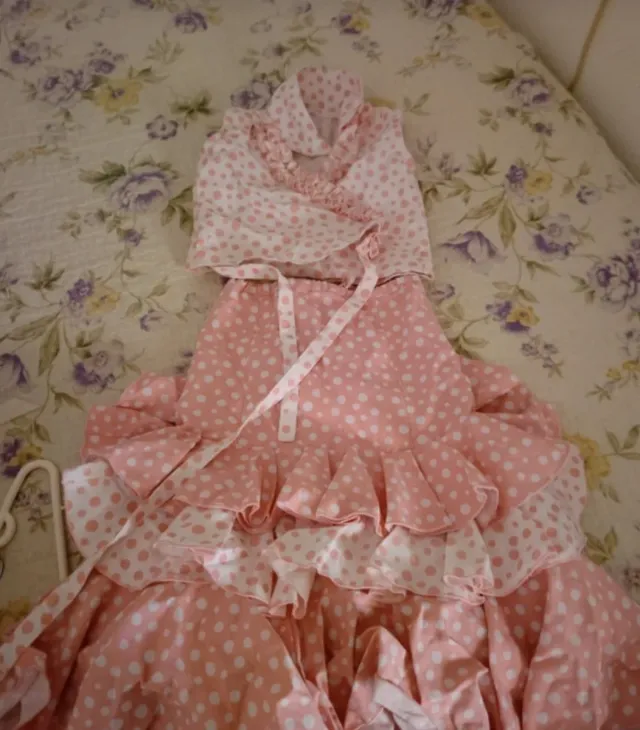 Conjunto falda y blusa lunares rosa