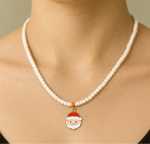 Collar Cuentas Navidad Verde y Blanco