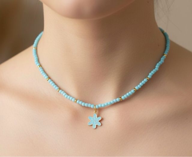 Collar Cuentas Navidad Verde y Blanco