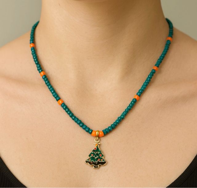 Collar Cuentas Navidad Verde y Blanco