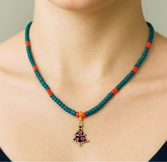 Collar Cuentas Navidad Verde y Blanco