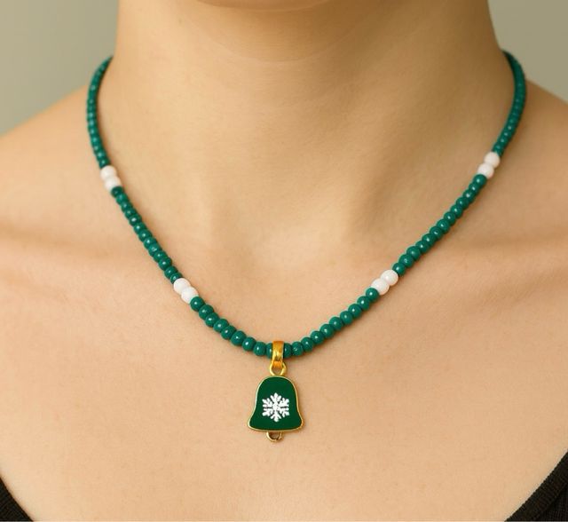 Collar Cuentas Navidad Verde y Blanco
