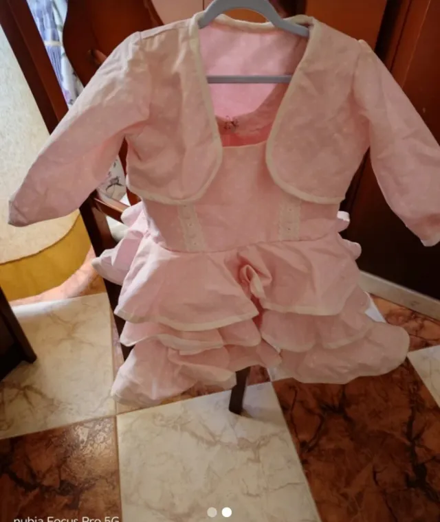 Conjunto vestido y chaqueta rosa bebé