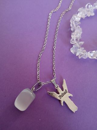 Colgante Arcangel San Gabriel y Pulsera Minerales