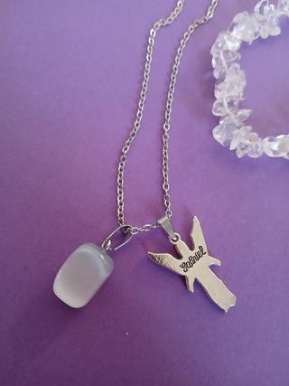 Colgante Arcangel San Gabriel y Pulsera Minerales