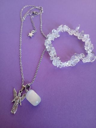 Colgante Arcangel San Gabriel y Pulsera Minerales
